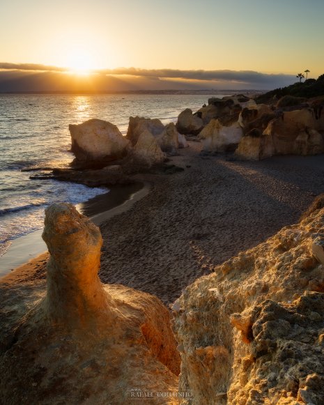 Coucher de soleil plage algarve portugal roche